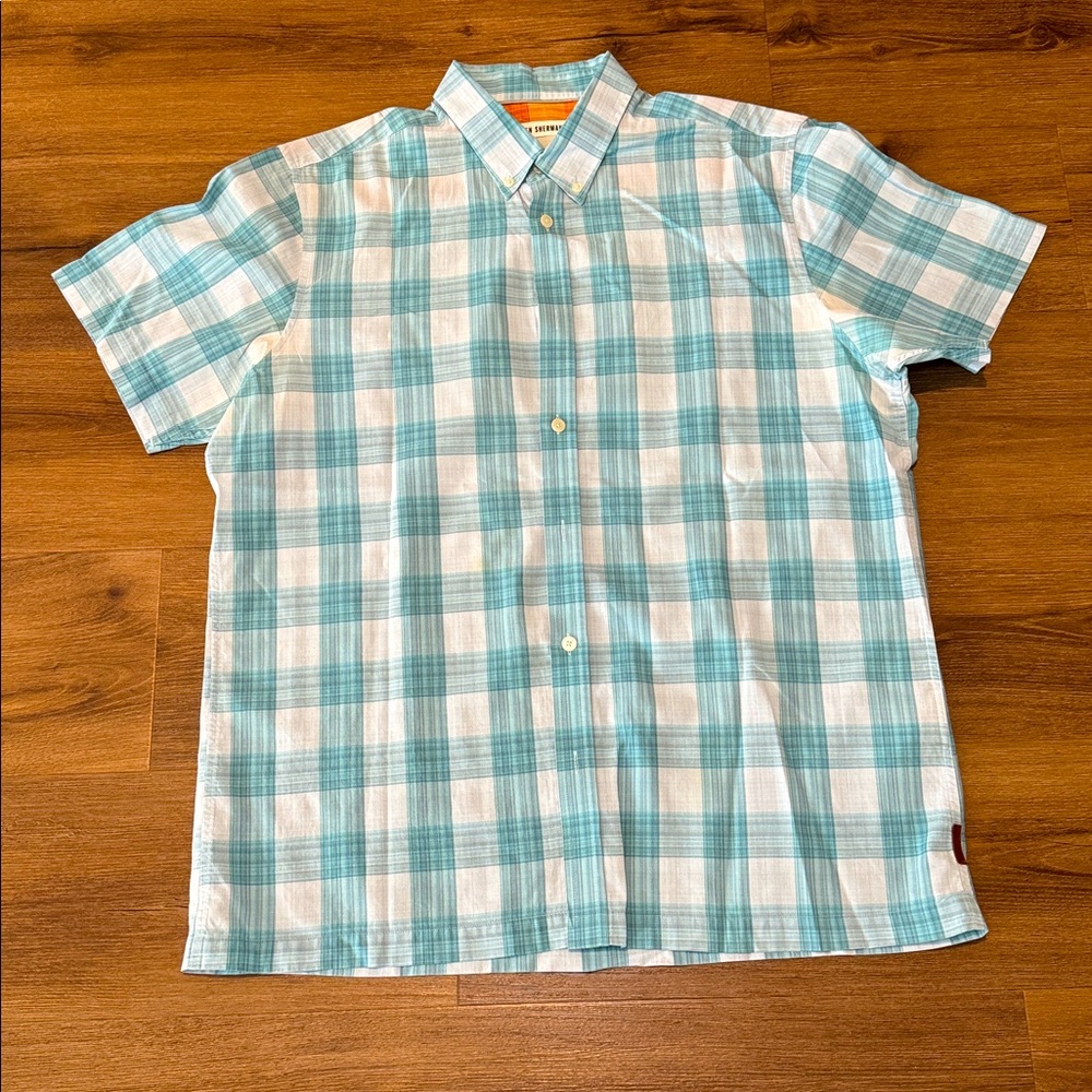 Men's Ben Sherman Teal Short Sleeve Button Down Plaid Shirt. Size XL